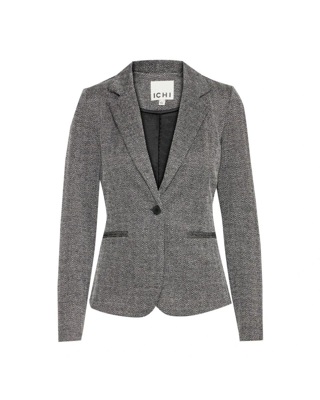 Ichi Jassen ,Grijs ,Leer Elegante Jacquard Blazer Zwart/Wit Herringbone in het Gray