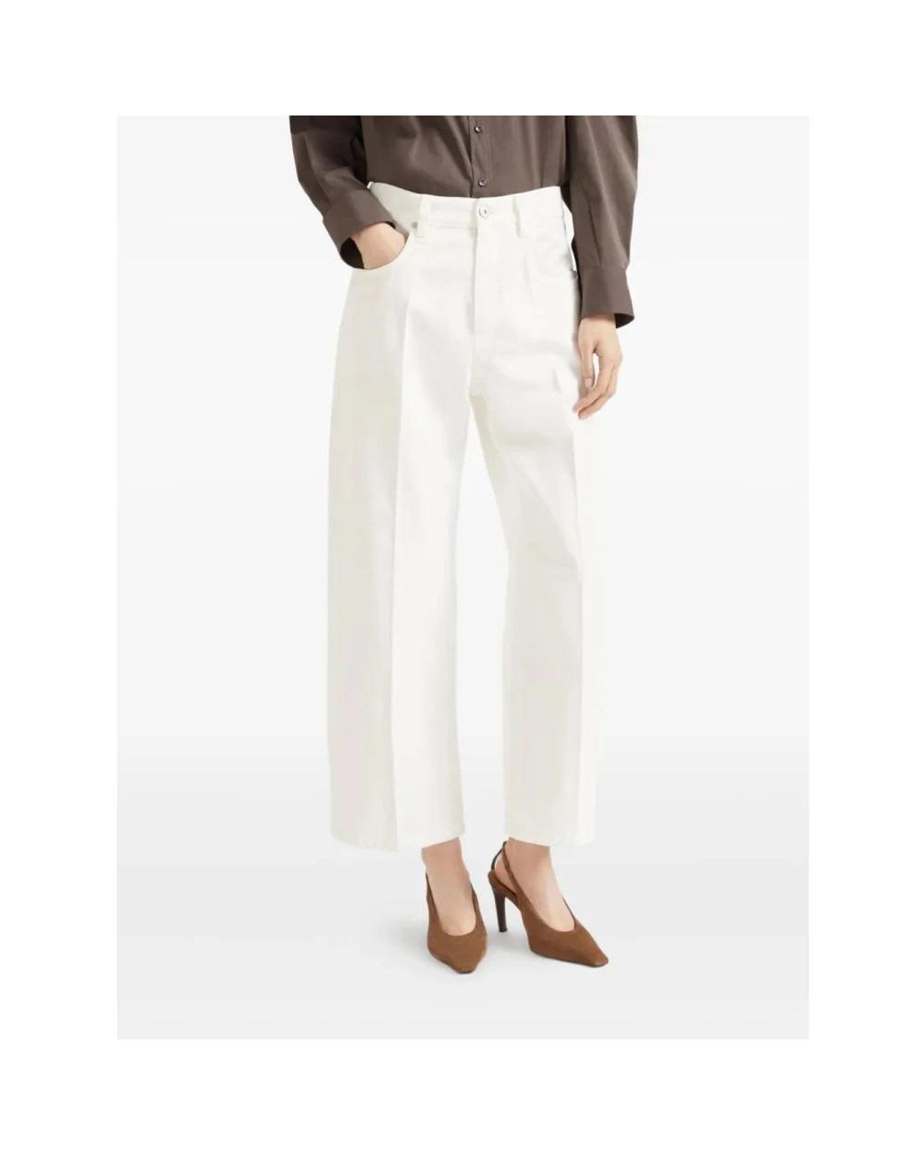Brunello Cucinelli White Wide Trousers