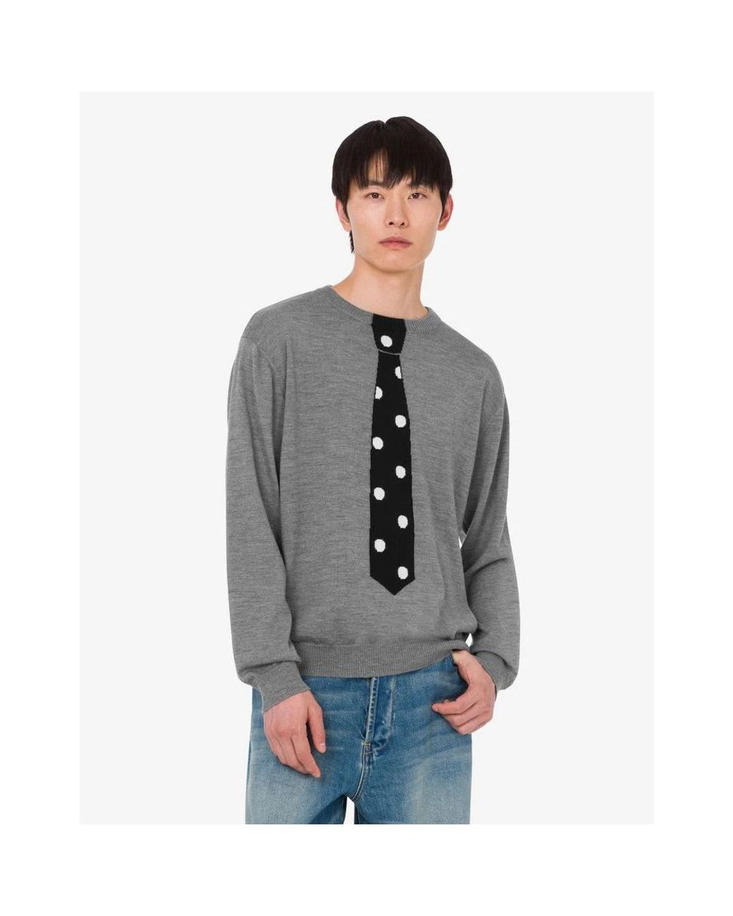 Moschino Gray Round-Neck Knitwear for men