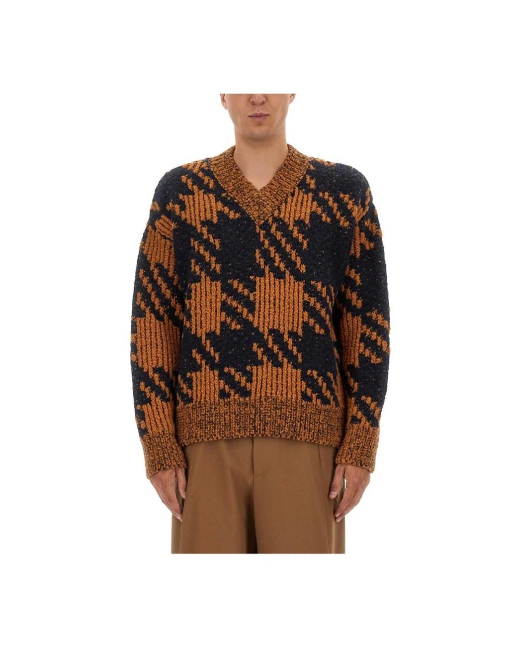 Dries Van Noten Brown V-Neck Knitwear for men
