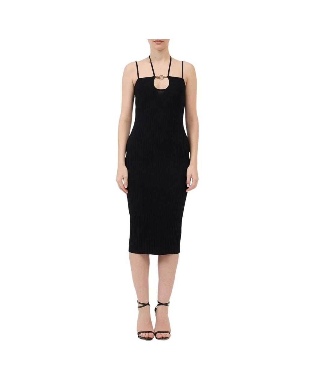 Just Cavalli Kleedjes ,Zwart ,Gebreide Maxi Jurk Met Metalen Logo in het Black