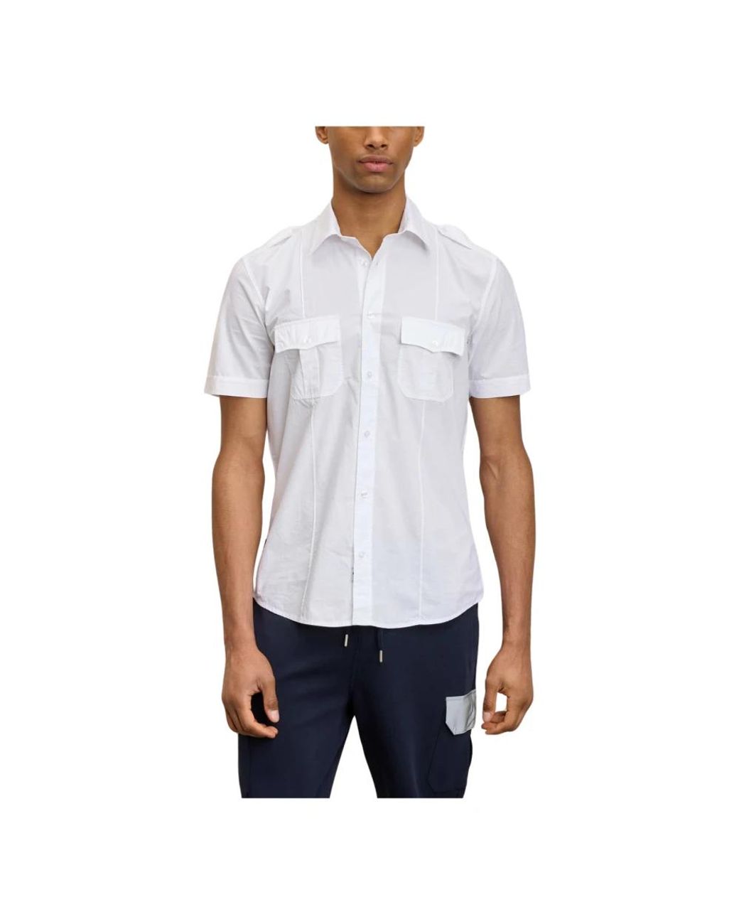 Blauer Overhemden ,Wit ,Katoen Militair-Stijl T-Shirt Met Korte Mouwen in het White voor heren