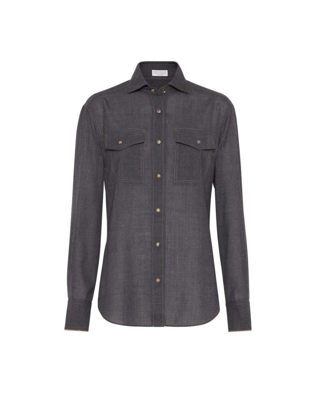 Brunello Cucinelli Overhemden ,Grijs ,Organza Wool Organza Shirt in het Blue