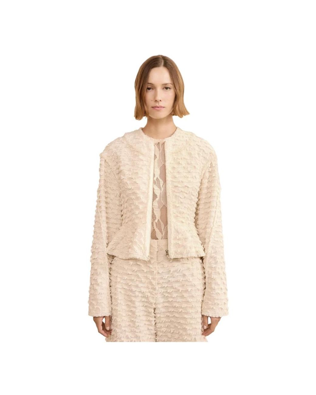 Ulla Johnson Truien & Vesten ,Katoen Rosalind Zip Peplum Jacket in het Natural