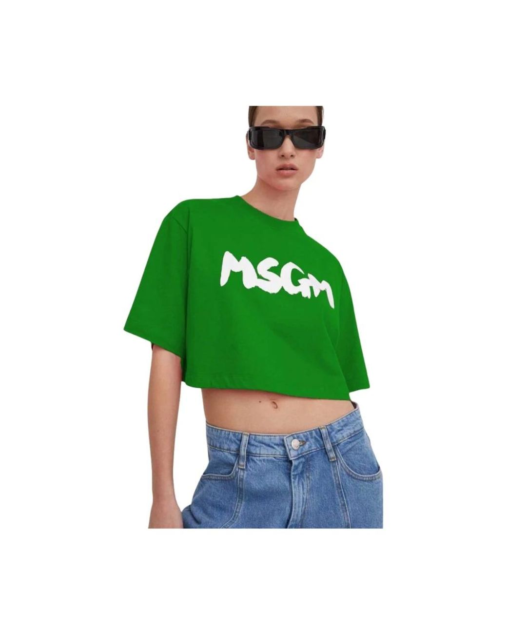 MSGM Tops ,Groen ,Katoen Groene Katoenen T-Shirt Voor Vrouwen in het Green