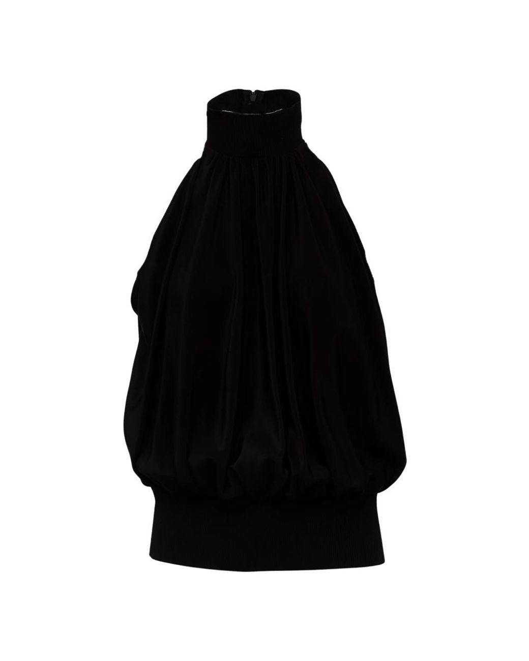 Sportmax Black Piovra High-Collared Sleeveless Silk Top