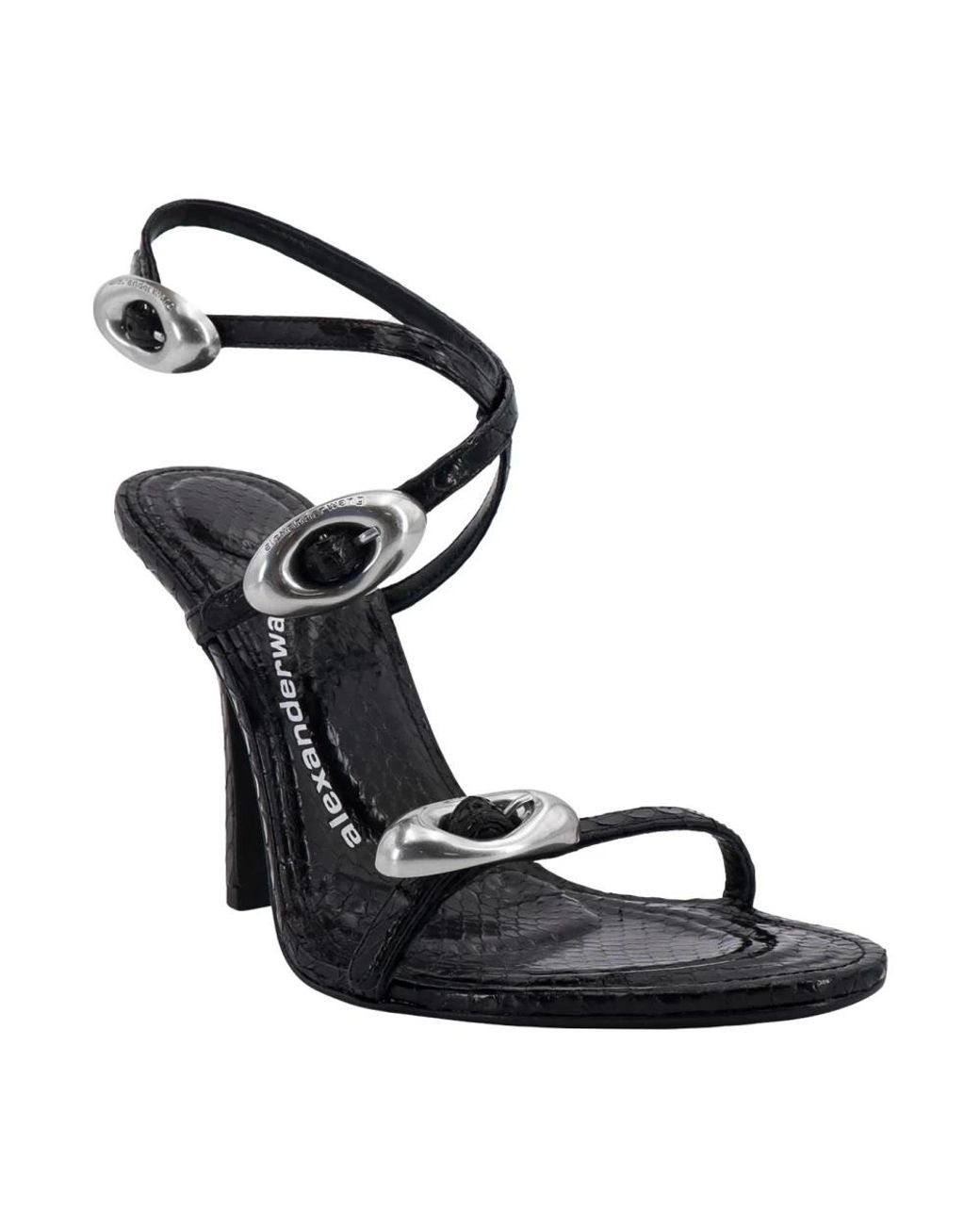 Alexander Wang Black Dome Sandalen Aus Leder Mit Schlangeneffekt