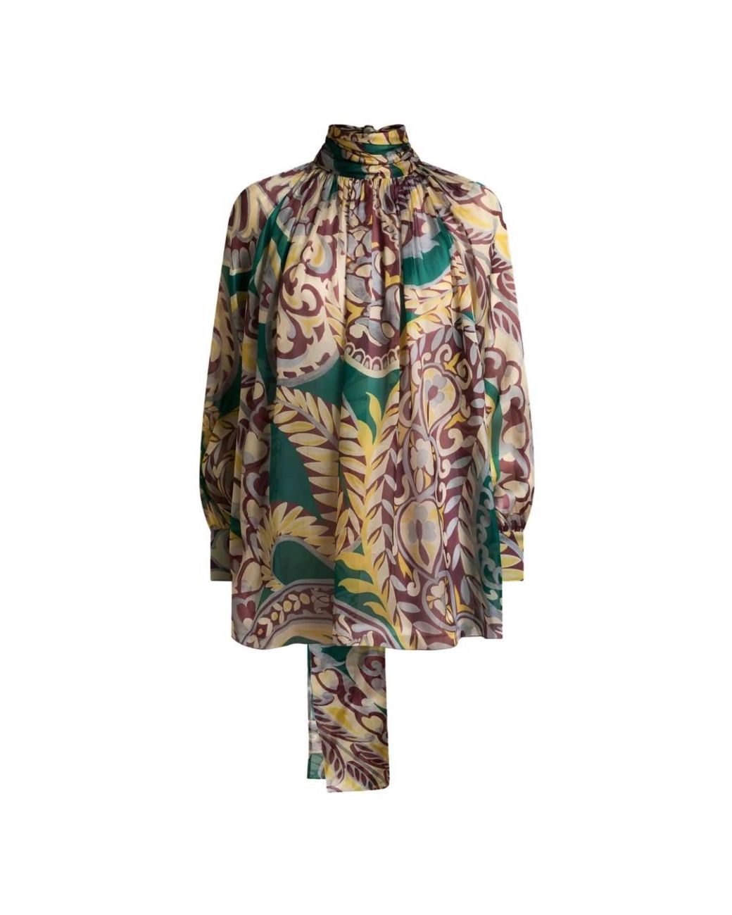 Etro Green Floral-Print Turtleneck Blouse