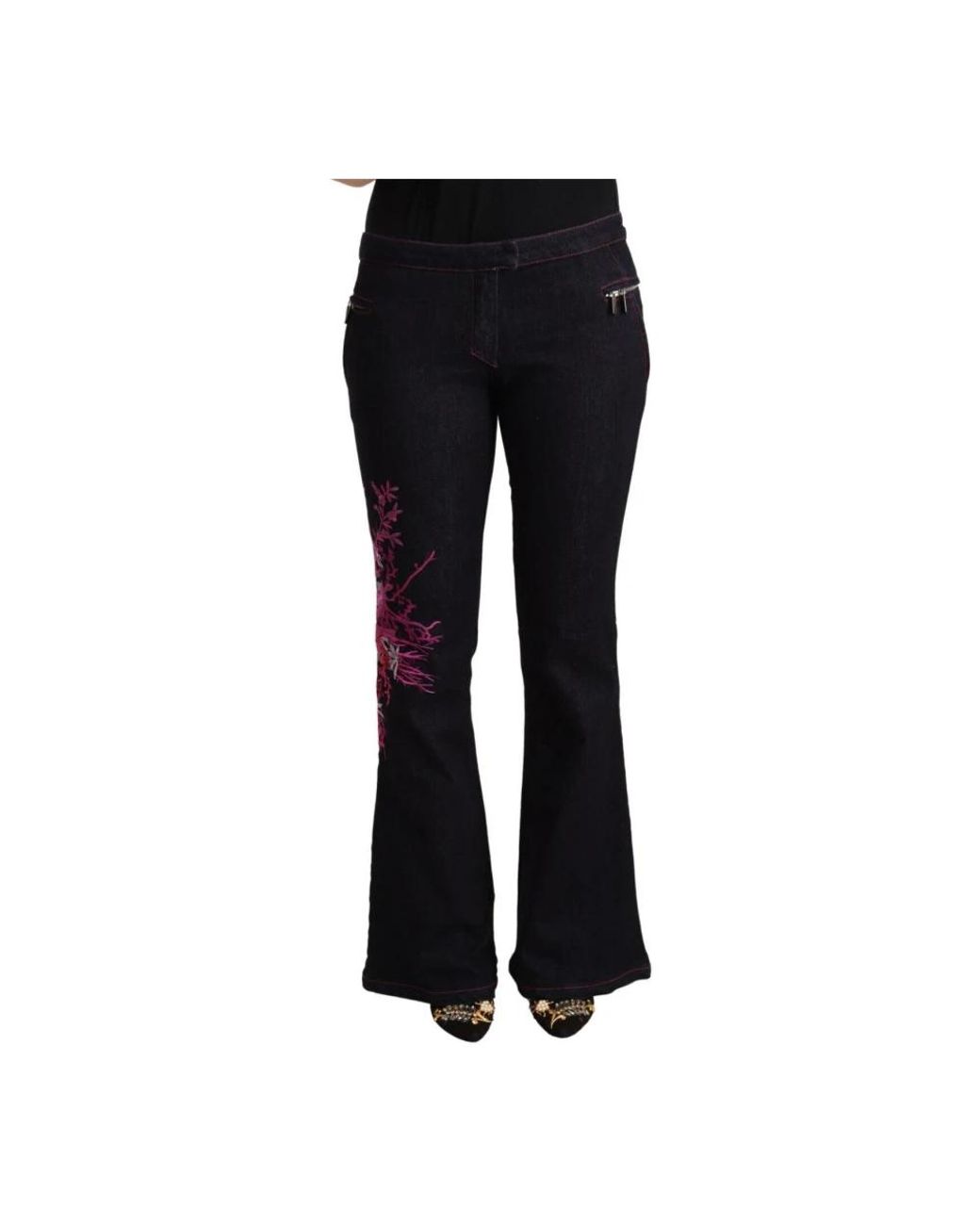 Exte Jeans ,Zwart ,Katoen Geborduurde Bloemen Flared Jeans in het Black