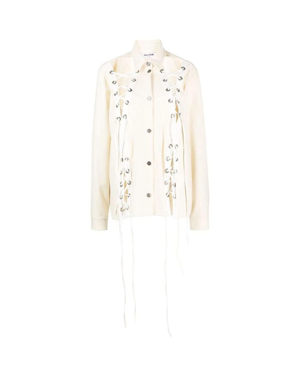 Julfer Ivory Lace-Up Wool Jacket in het White