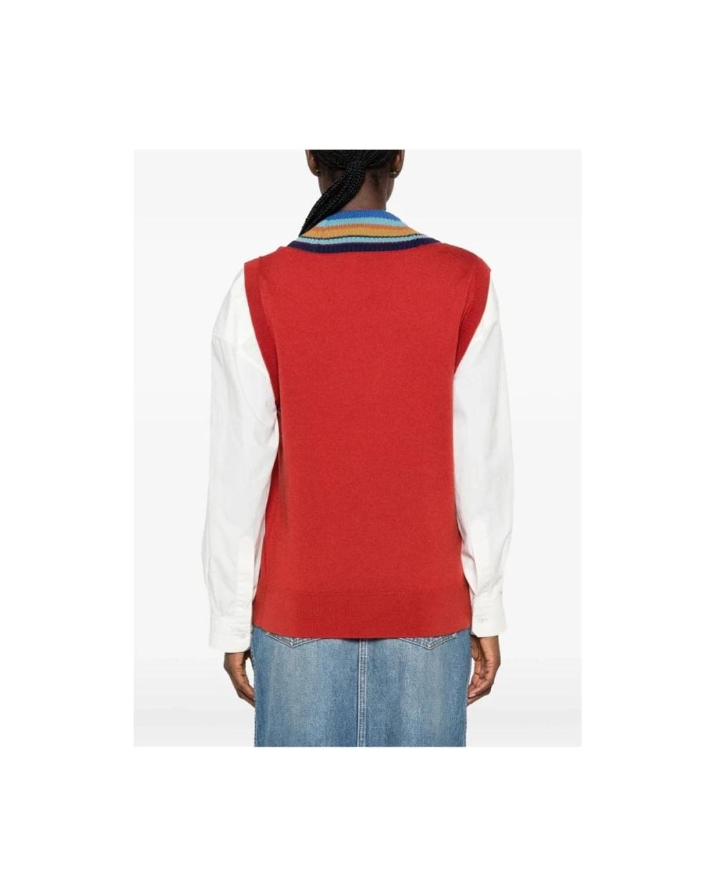 Dries Van Noten Red V-Neck Knitwear