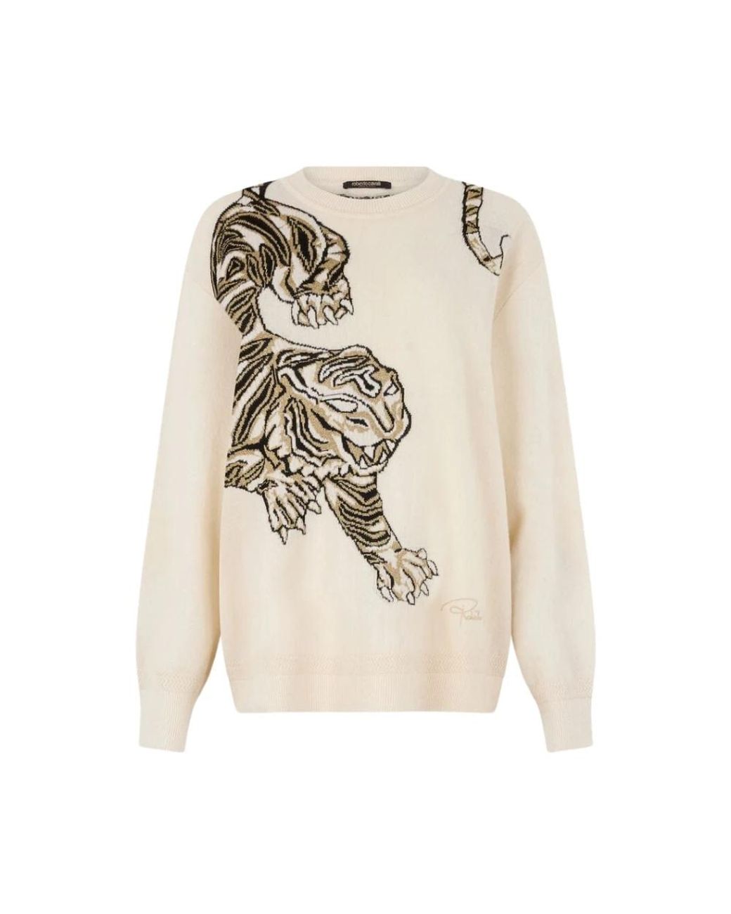 Roberto Cavalli White Round-Neck Knitwear