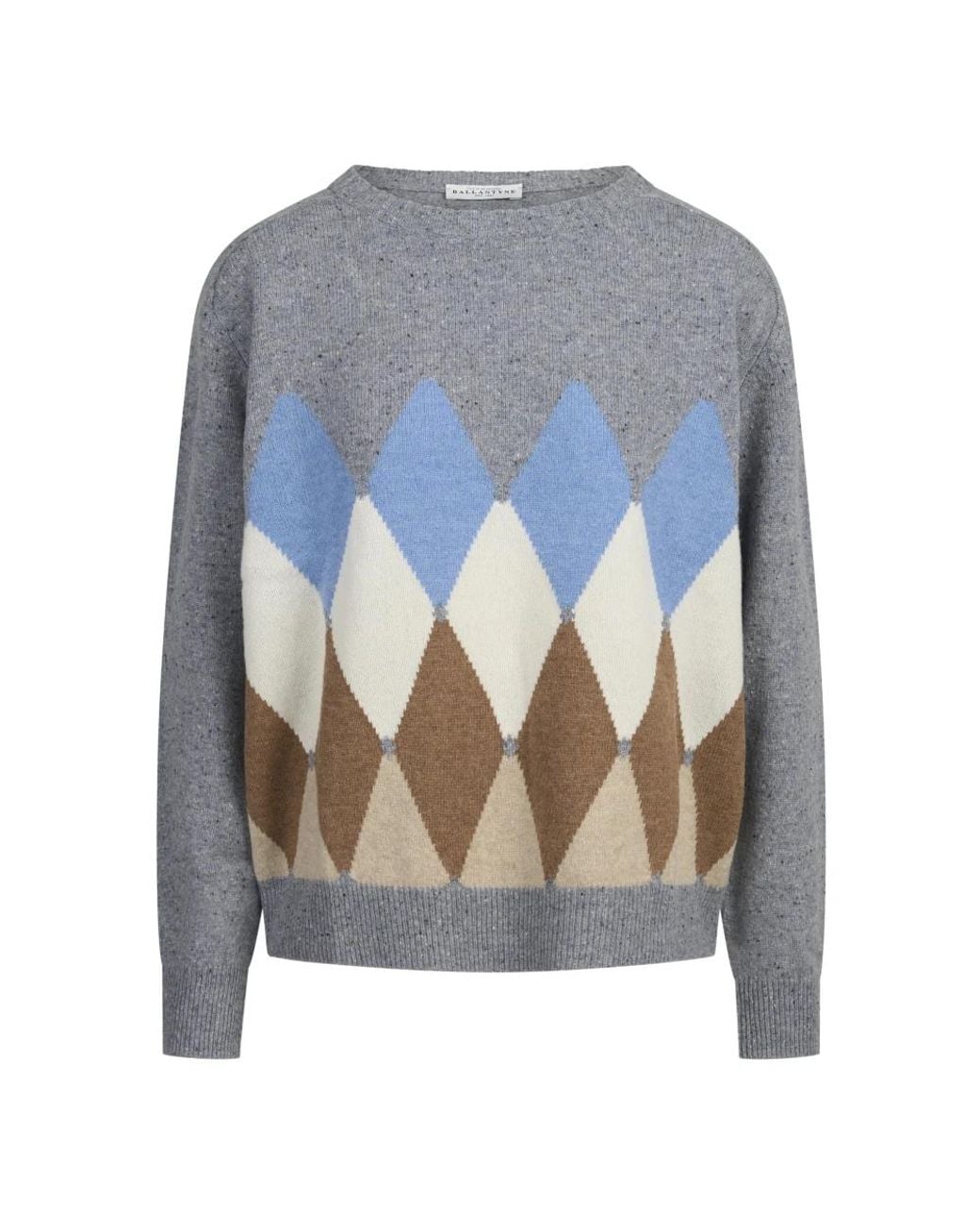 Ballantyne Blue Argyle Rundhals-Pullover