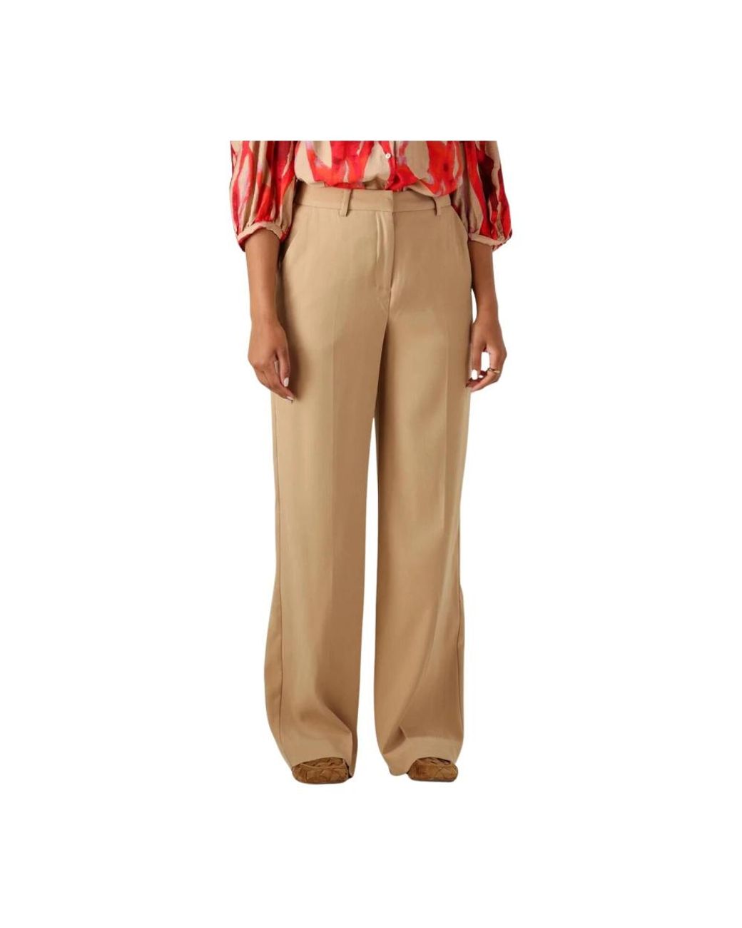Minus Broeken ,Bruin ,Polyester Kameel Straight Leg Jeans Voor Vrouwen in het Natural