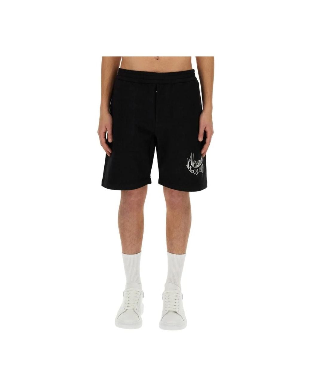 McQueen Logo Print Sweat Shorts in het Black voor heren