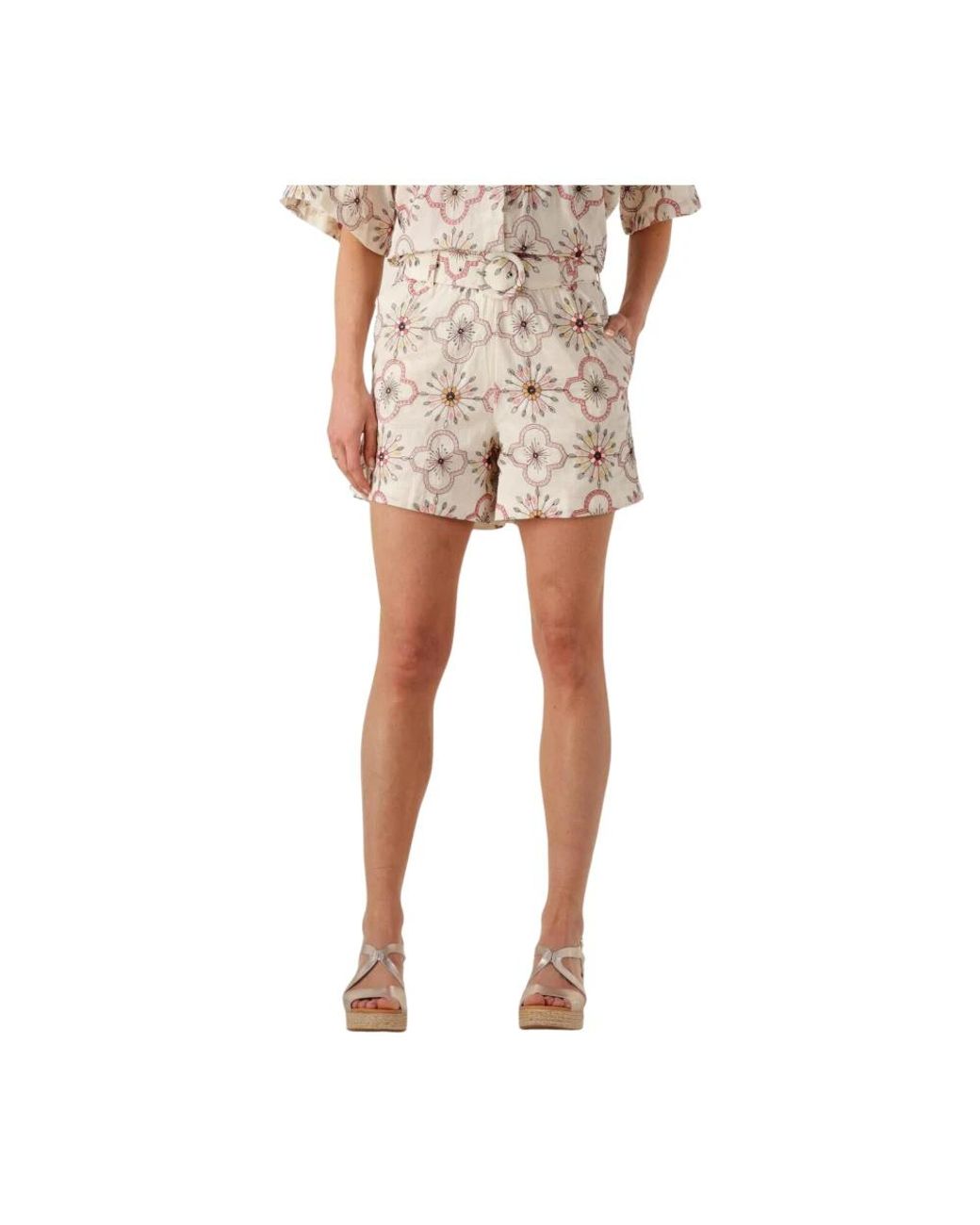 EST'SEVEN Korte Broeken ,Veelkleurig ,Roze Batik Short Voor Vrouwen in het White