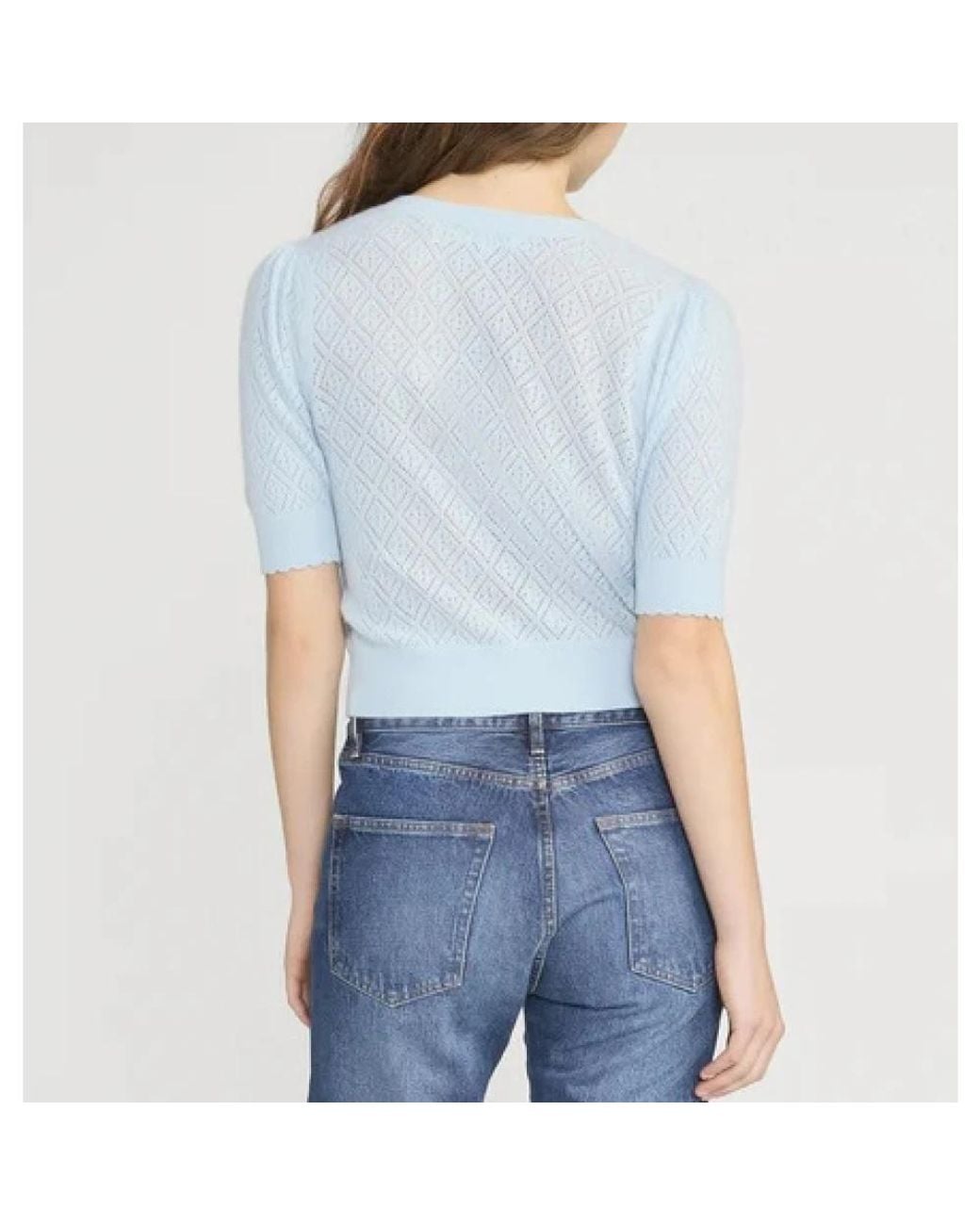 FRAME Blue Delicate Cashmere Short Sleeve Cardigan