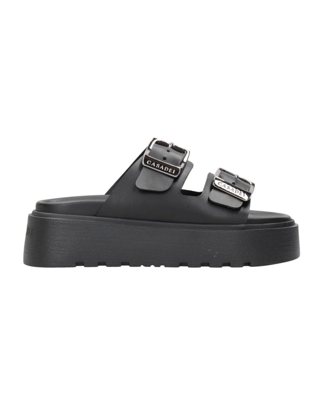 Casadei Schoenen ,Zwart ,Leer Zwarte Leren Sandalen Met Dubbele Band in het Black