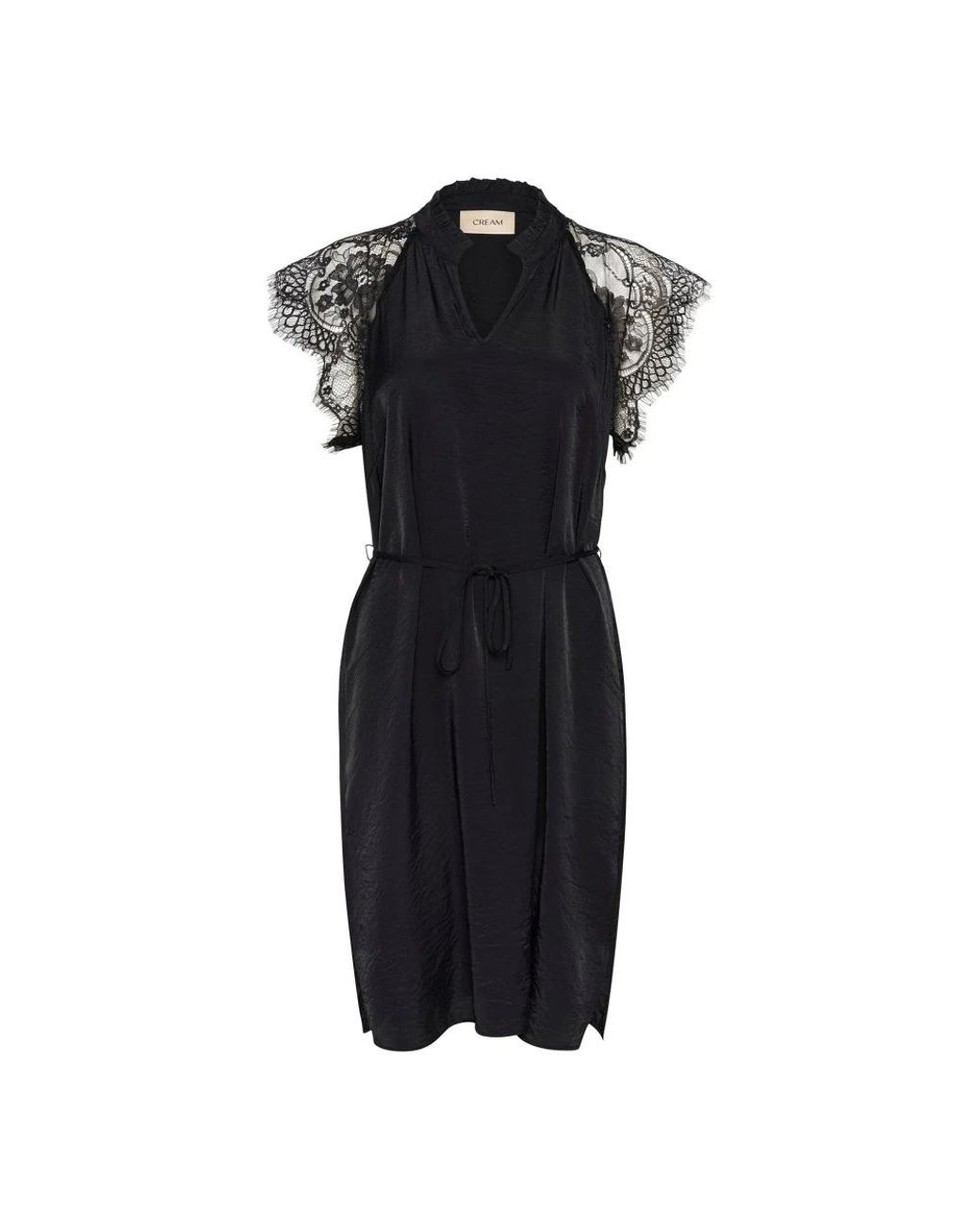 Cream Kleedjes ,Zwart ,Nylon Kanten Jurk Met V-Hals En Tailleband in het Black