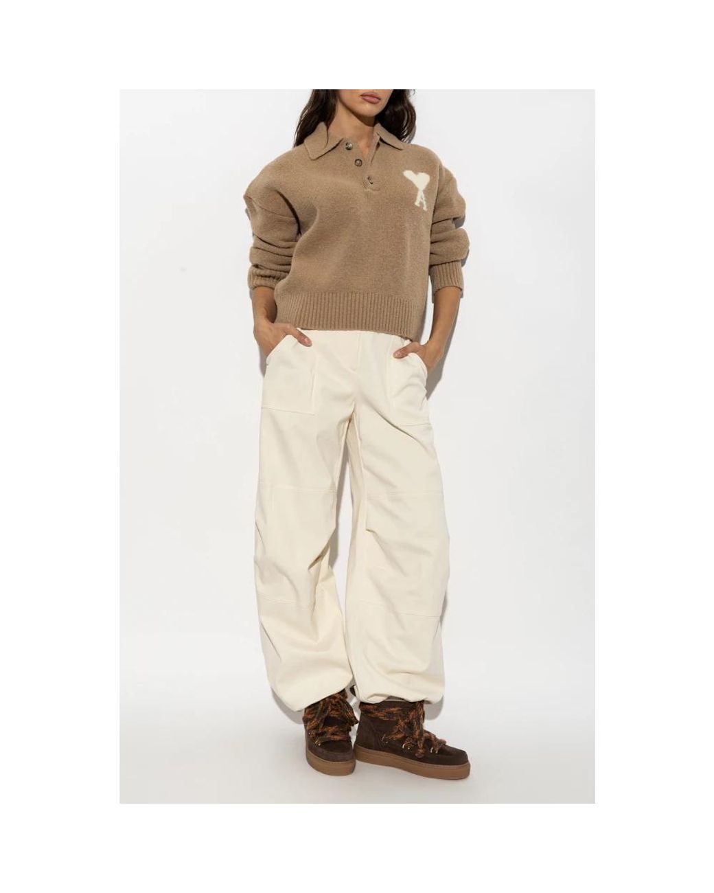 AMI Brown V-Neck Knitwear