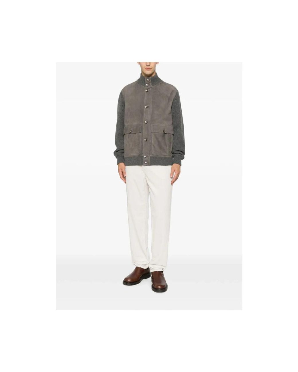 Brunello Cucinelli Gray Leather Jackets for men