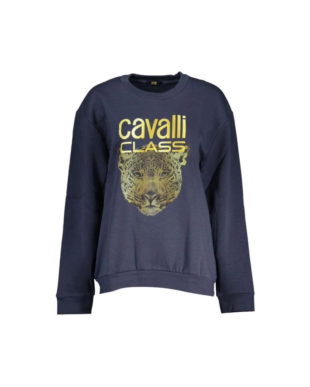 Roberto Cavalli Hoodies & Sweatvesten ,Blauw ,Katoen Blauw Fleece Sweatshirt Stijlvol Print in het Blue