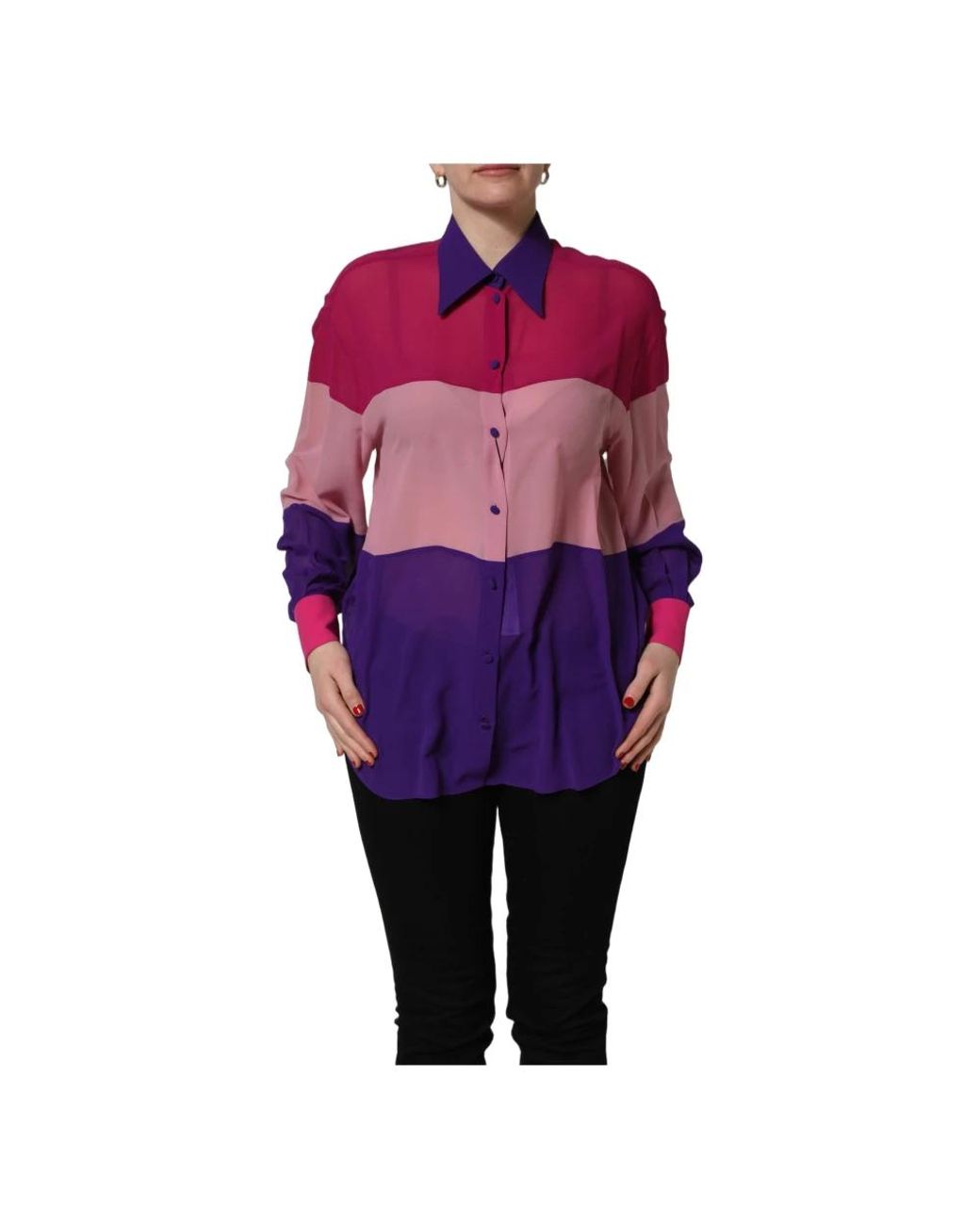 Dolce & Gabbana Patchwork-Printed Silk Shirt in het Purple