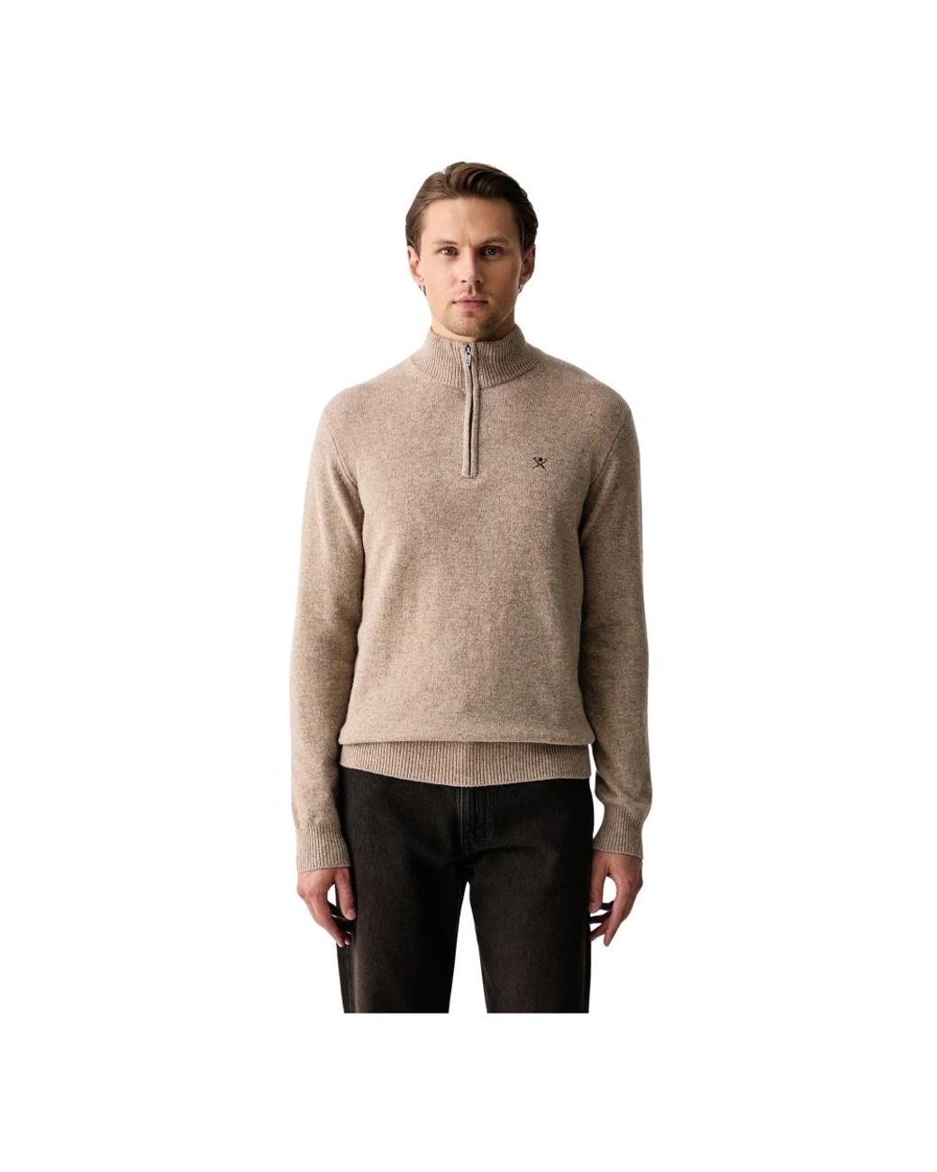 Hackett Truien & Vesten ,Wol Lambswool Quarter Zip Trui in het Natural voor heren