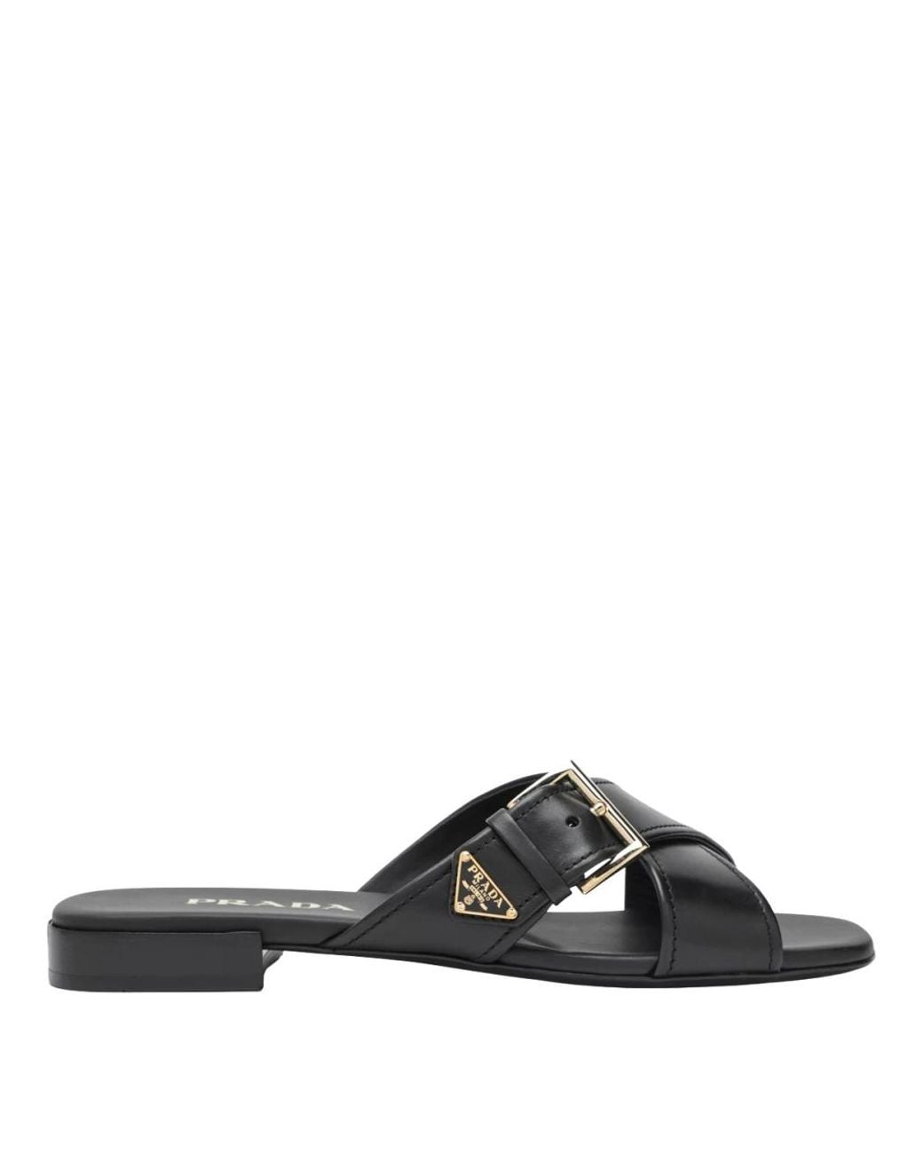 Prada Black Leather Slider Sandals With Buckle