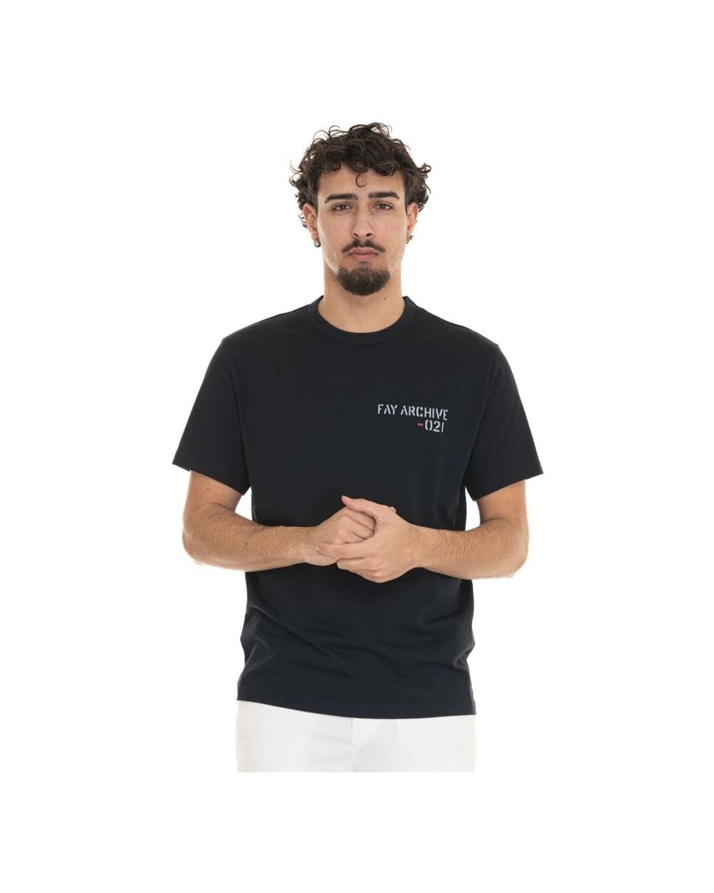 Fay Tops ,Blauw ,Katoen Logo Katoenen T-Shirt Met Korte Mouwen in het Black voor heren