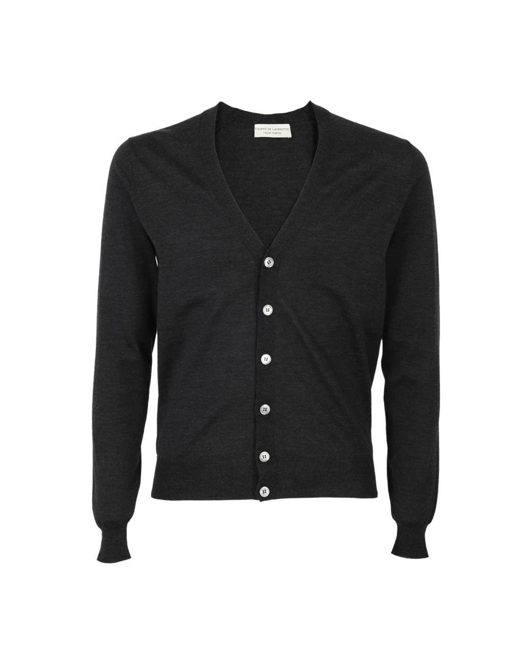 FILIPPO DE LAURENTIIS Truien & Vesten ,Grijs ,Royal Merino Knoop Cardigan in het Black voor heren