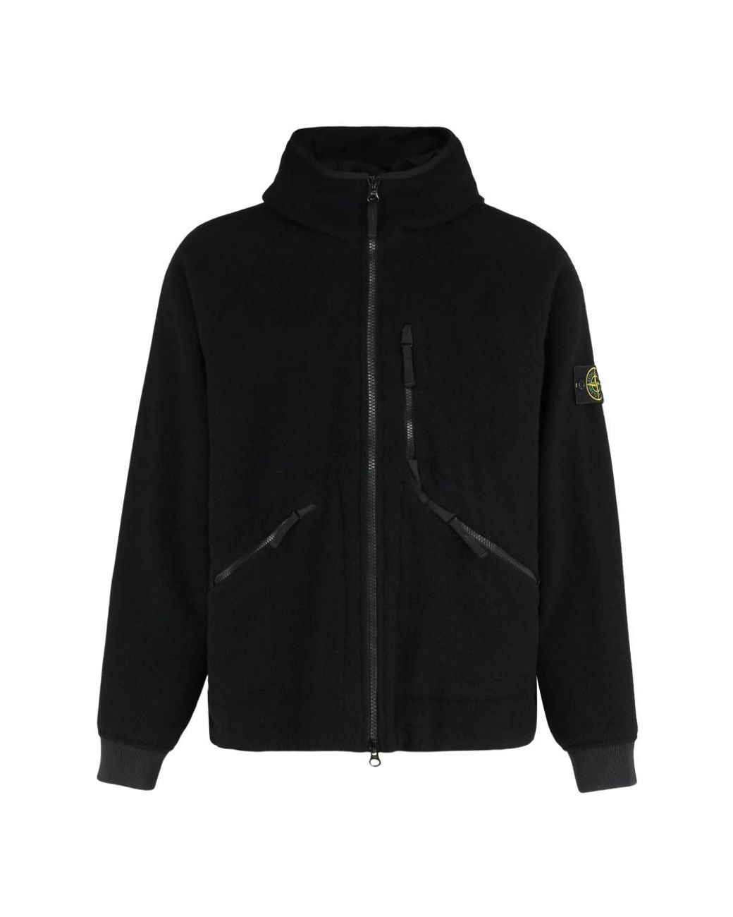 Stone Island Jassen ,Zwart ,Wol Panno Ratinato Hooded Jacket in het Black voor heren