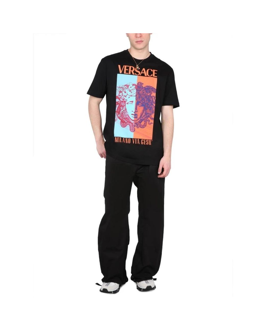 Straight Trousers Versace de hombre de color Black
