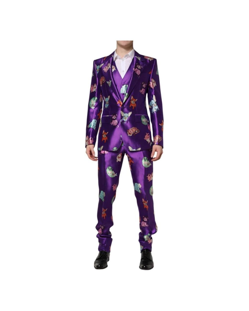 Dolce & Gabbana Kostuums ,Paars ,Paars Zijden Dierenprint 3-Delig Pak in het Purple voor heren