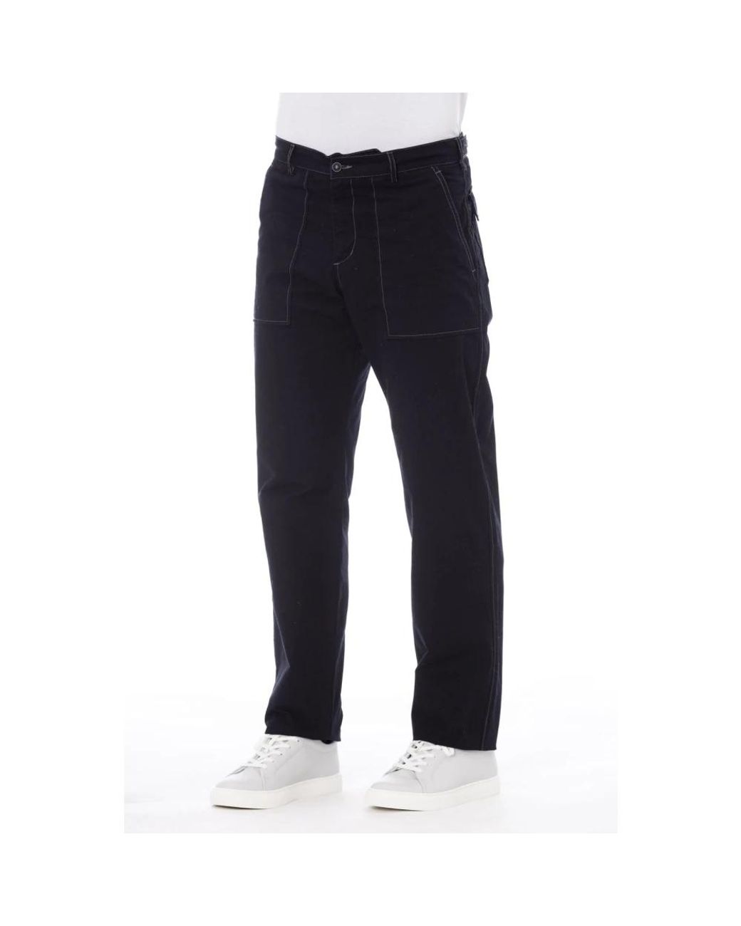 Alpha Studio Blue Straight Trousers for men