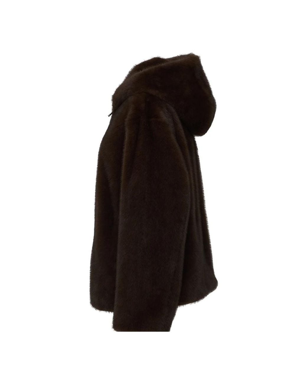 P.A.R.O.S.H. Black Short Hooded Drawstring Faux-Fur Jacket