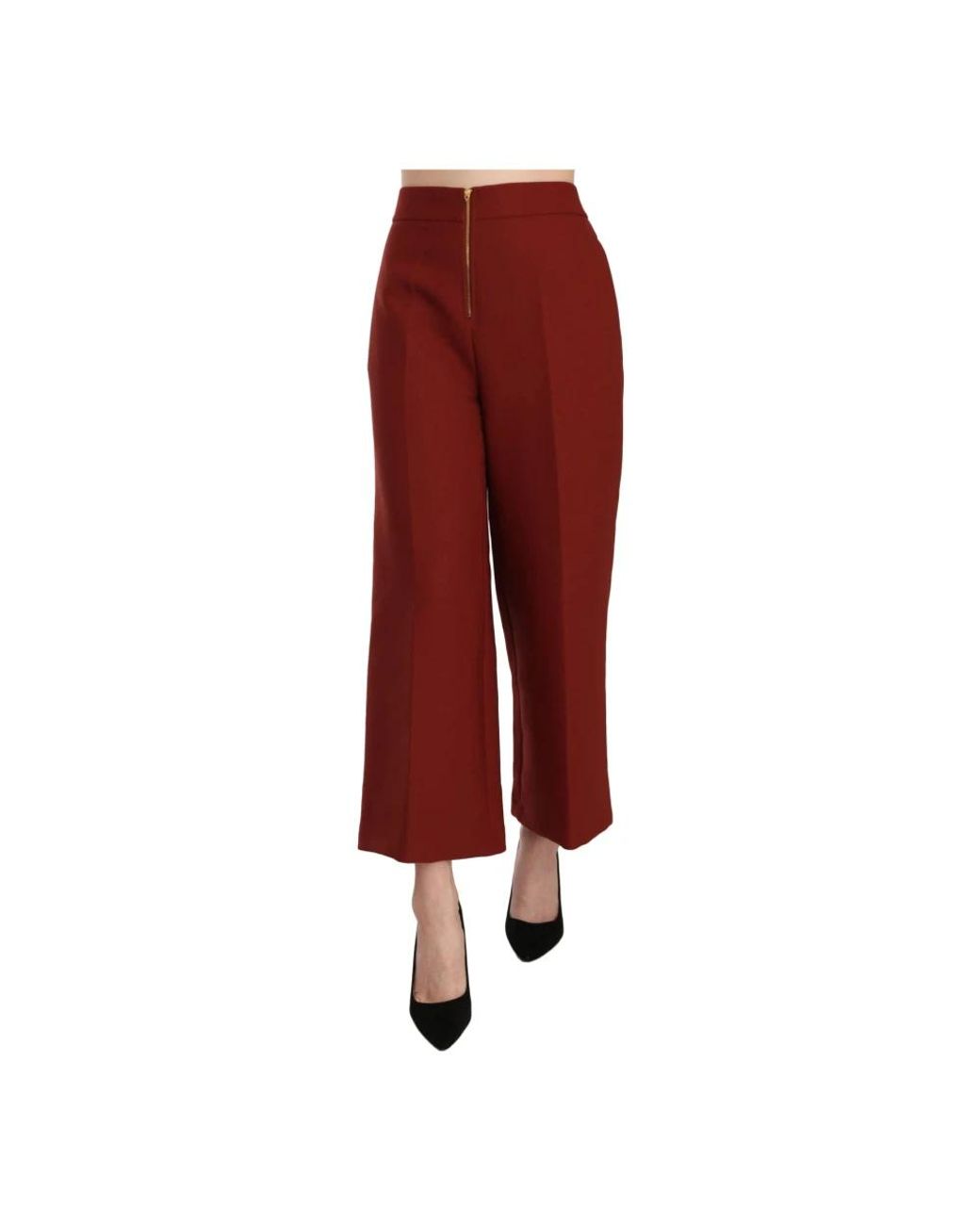 Jucca Broeken ,Rood ,Leer High Waist Cropped Flared Pantalon