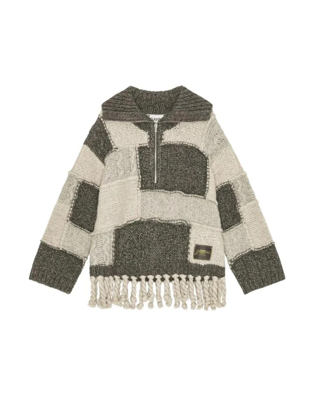 Ganni Patchwork Fringe Jumper in het Gray