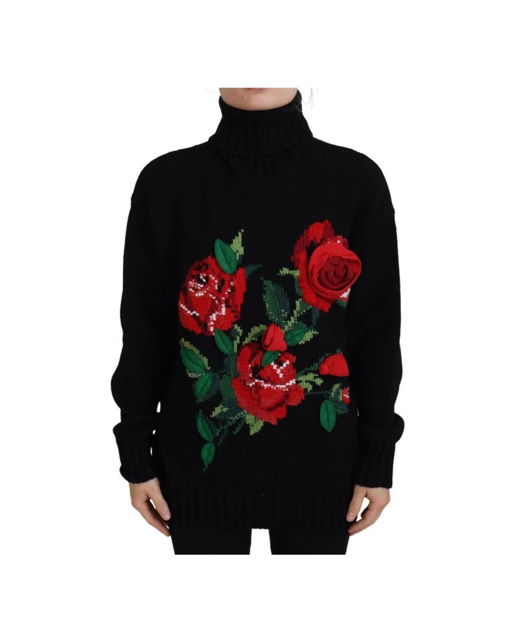 Maglione a collo alto con rose rosse di Dolce & Gabbana in Nero | Lyst