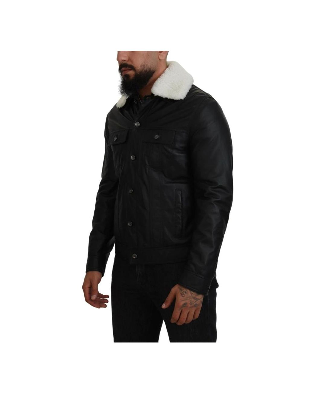 Dolce & Gabbana Black Leather Jackets for men
