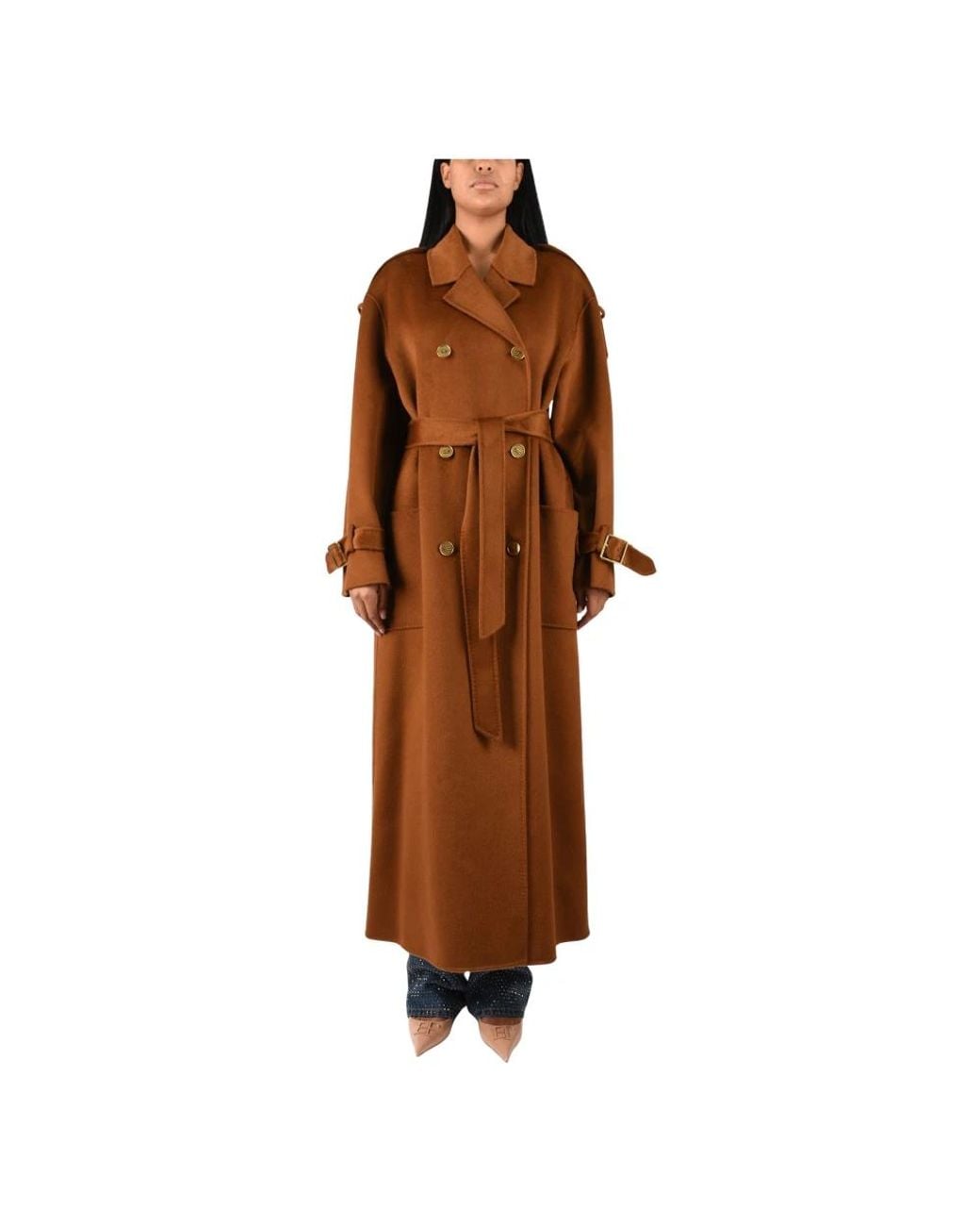 Elisabetta Franchi Brown Belted Coats