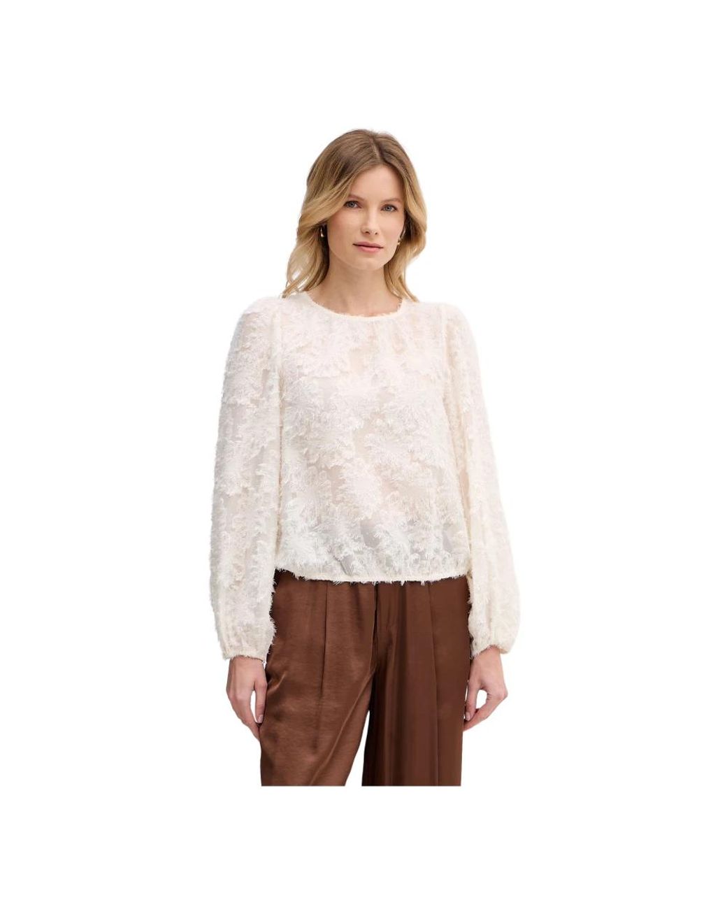 Ouí Sheer Blouse With Puff Sleeves in het White