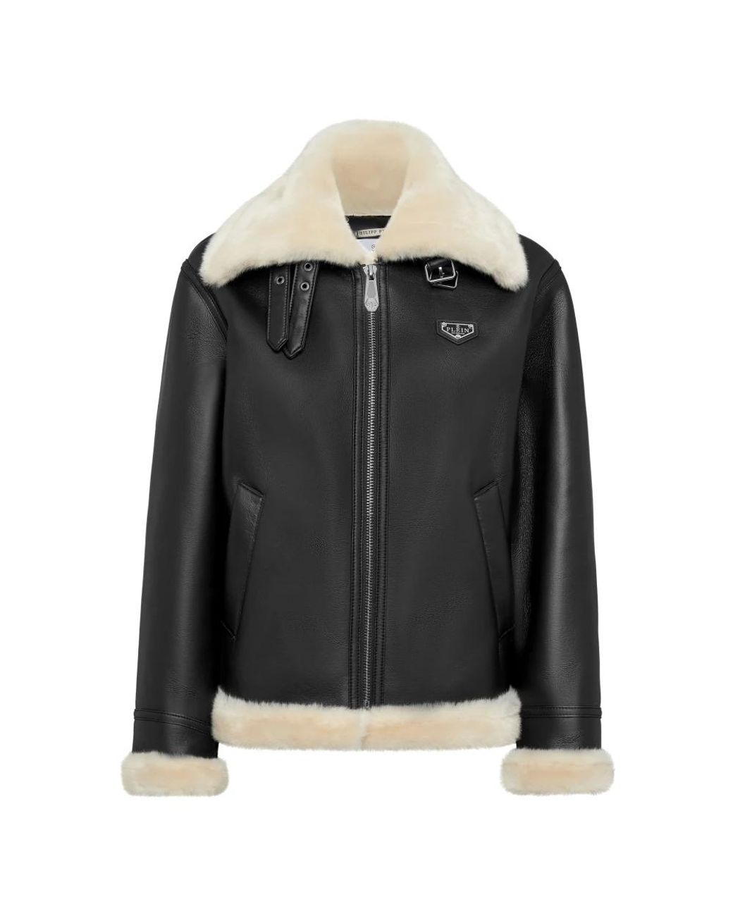 Philipp Plein Jassen ,Zwart ,Polyester Eco Fur Aviator Jas in het Black