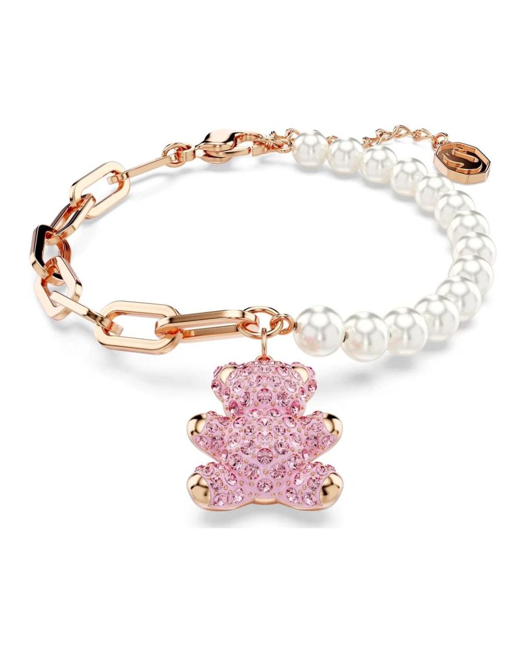 Swarovski Accessoires ,Veelkleurig ,Ketting Teddy Hanger Kristal Parel, Beer, Roze, Roségoudkleurig 5669169 in het Pink