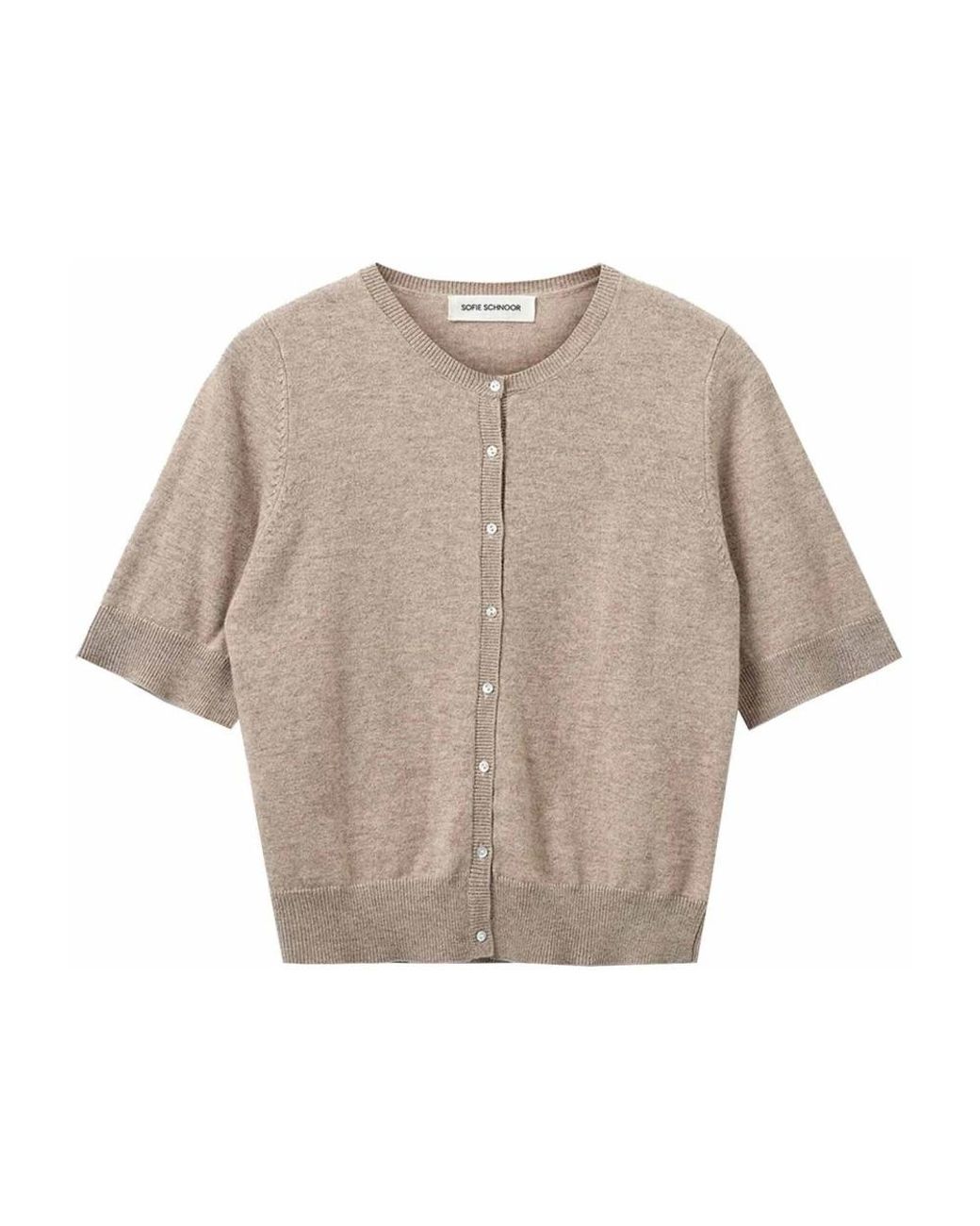 Sofie Schnoor Truien & Vesten ,Bruin ,Wol Bruin Melange Cardigan Met Korte Mouwen in het Natural