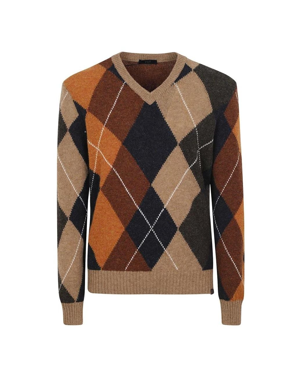 Fay Brown V-Neck Knitwear for men