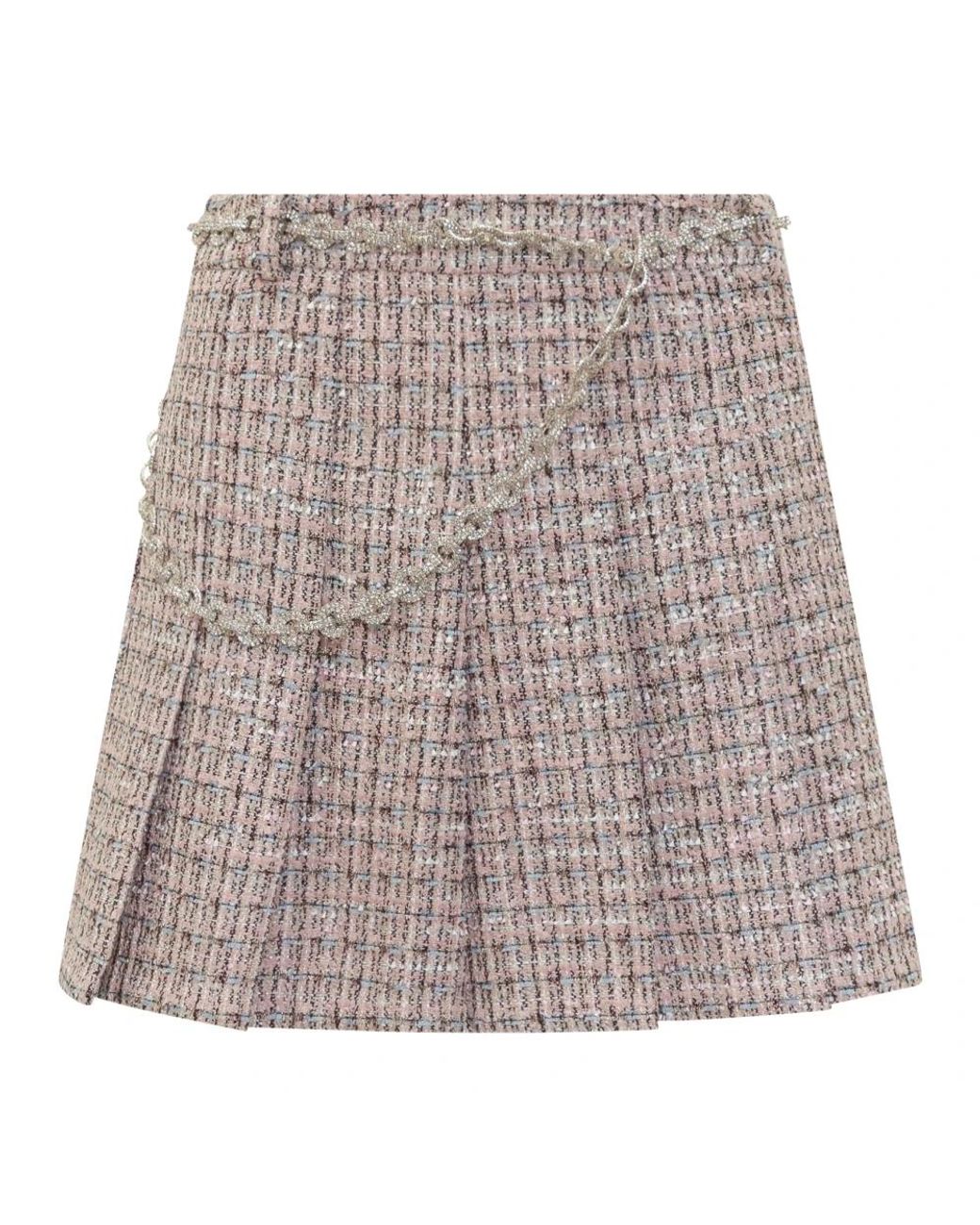 Self-Portrait Rokken ,Roze ,Tweed Roze Tweed Mini Rok Met Juweelkettingversiering in het Brown