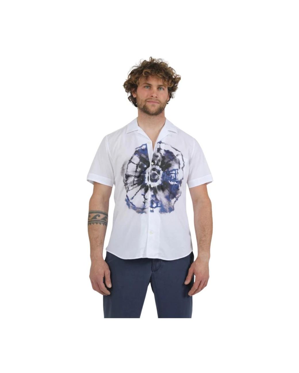 Tintoria Mattei 954 Blue Short Sleeve Shirts for men
