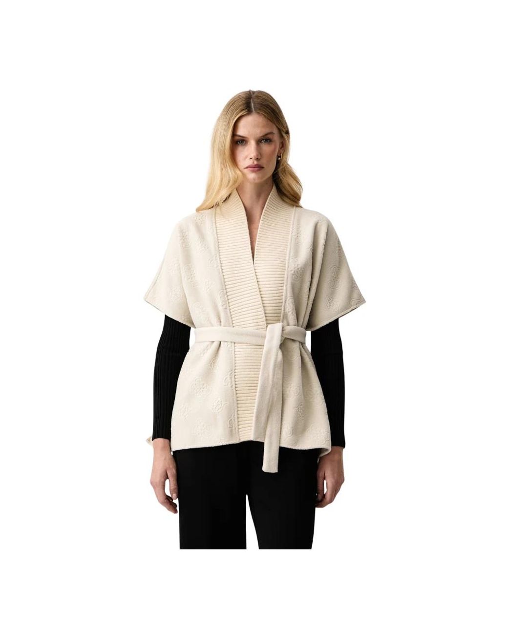 Guess Jassen ,Polyester 4G Logo Poncho in het Natural