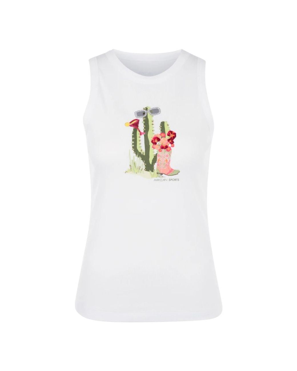 Marc Cain Ripp-Top Met Cactusprint in het White